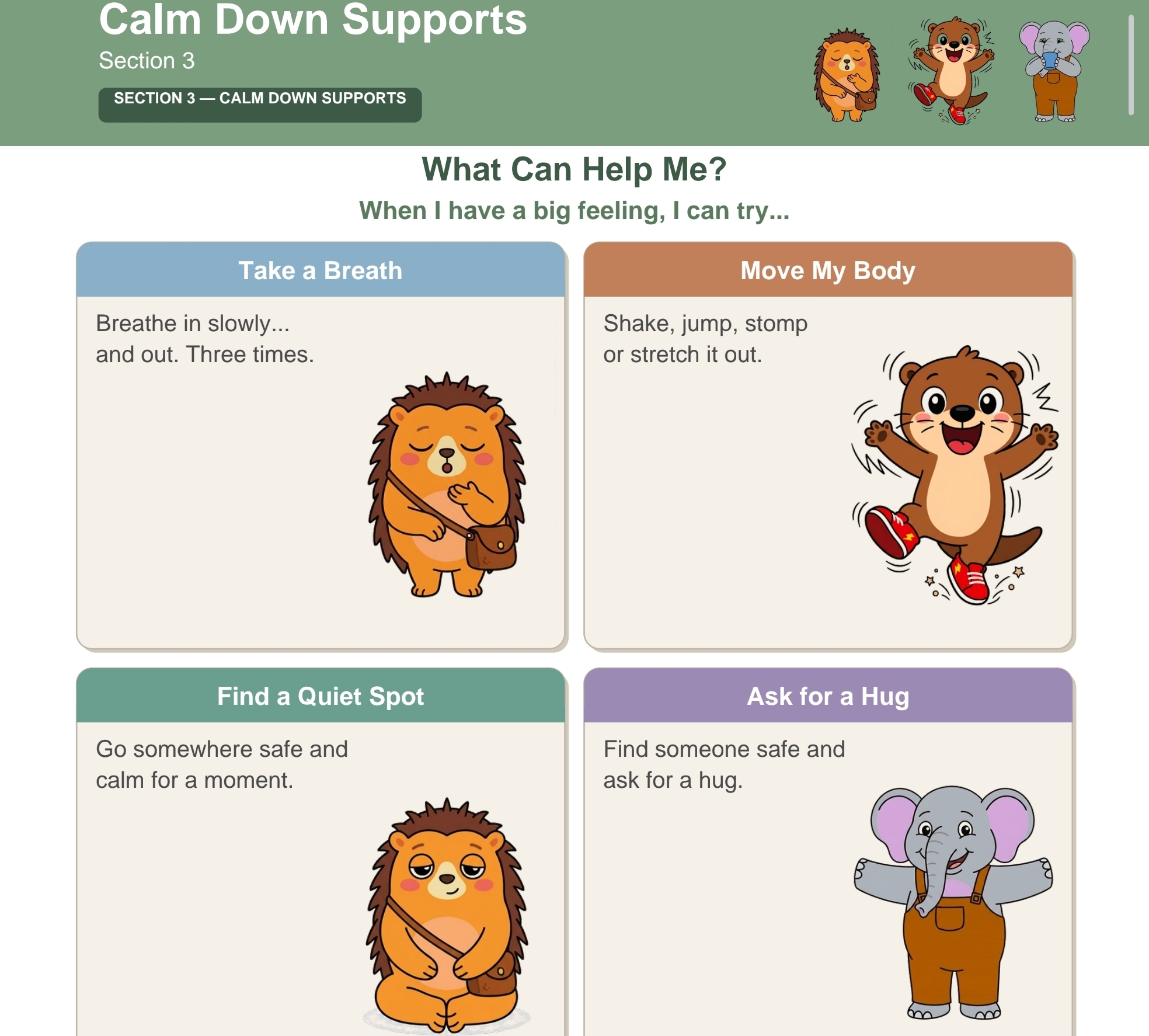 Calm Corner Toolkit example page
